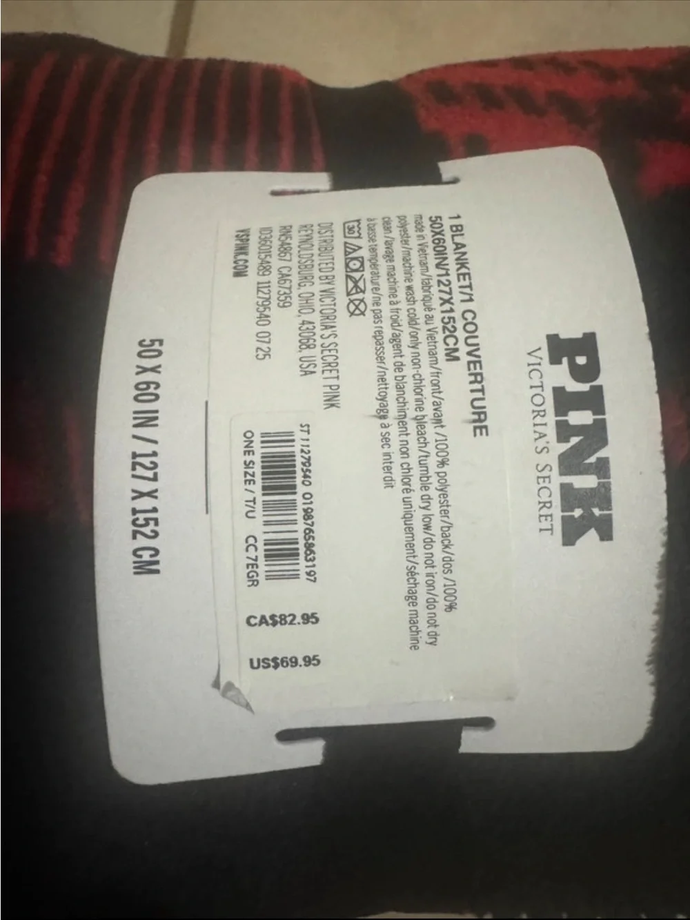 PINK Victoria's Secret Red & Black Plaid Plush Throw Blanket